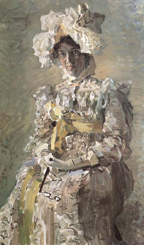 Mikhail Vrubel Portrait of Nadezhda zabela-Vrubel.the Artist's wife,wearing an empire-styles summer dress made to his design Norge oil painting art